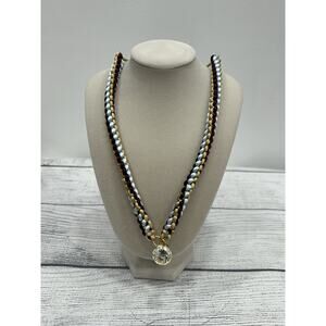 Forte Forte Jewel Crocheted Choker Necklace Multi Colored Clear Stone New In Box